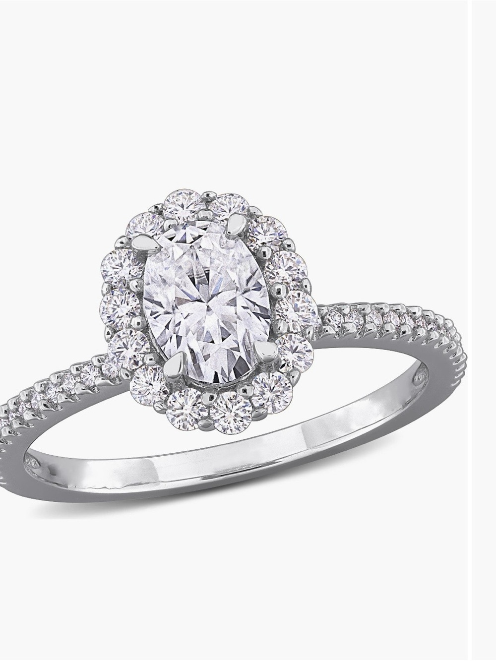 Oval Halo Moissanite Engagement Ring in Sterling Silver